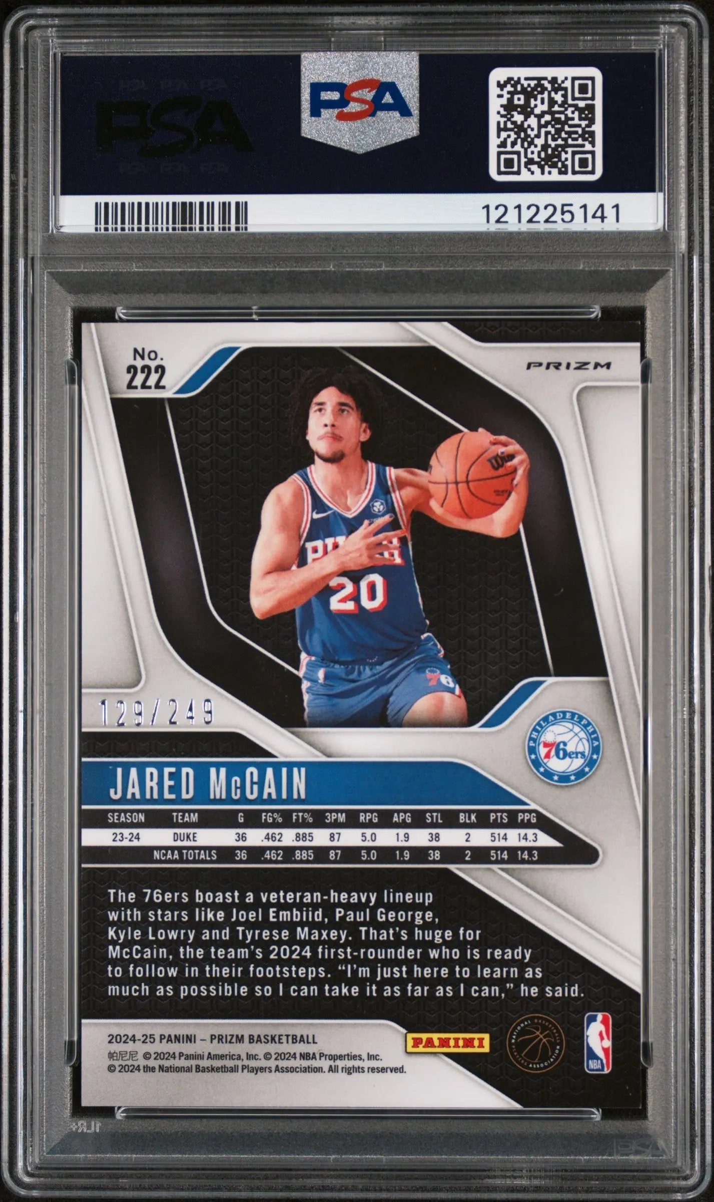 2024 Panini Prizm Jared McCain RC Rookie Skewed PSA 8 /249 