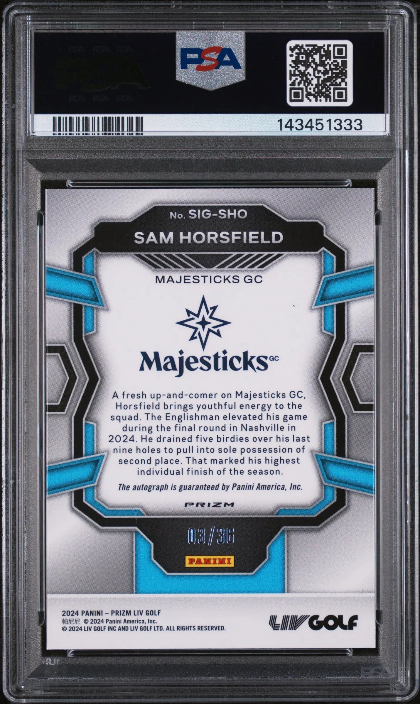 2024 Panini Prizm LIV Signatures Autograph Sam Horsfield White Mojo /36 PSA 10 