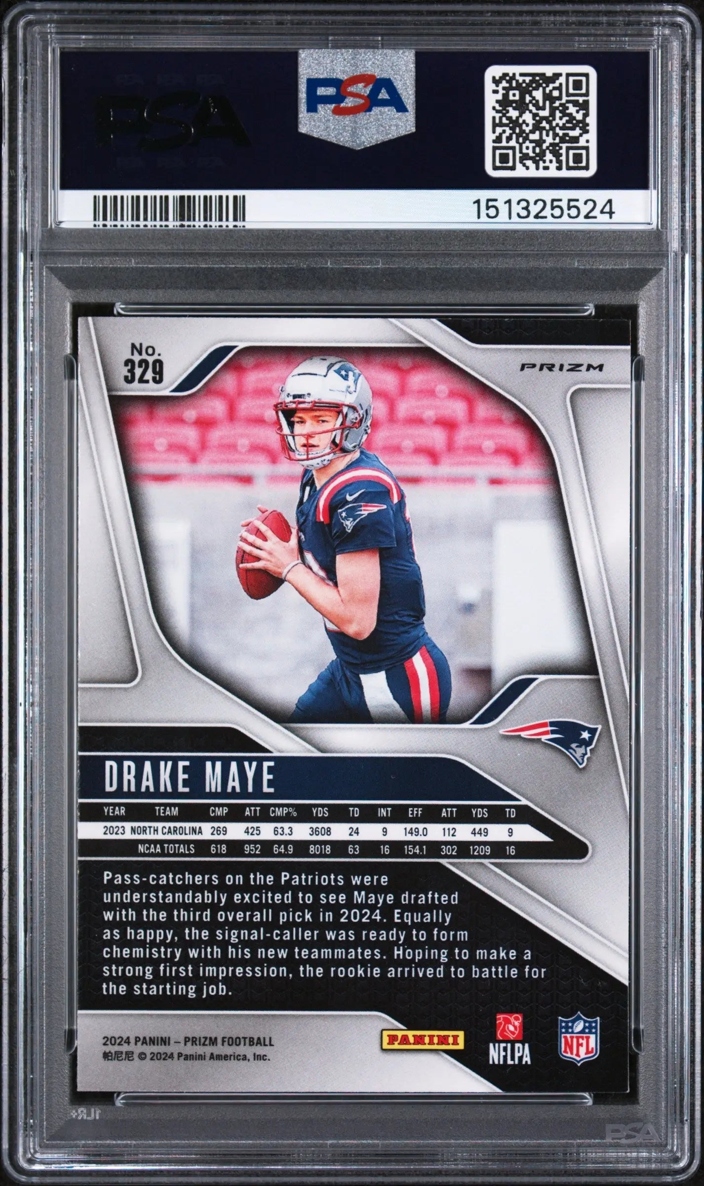 2024 Panini Prizm Lazer Prizm Rookie Drake Maye #329 PSA 9 