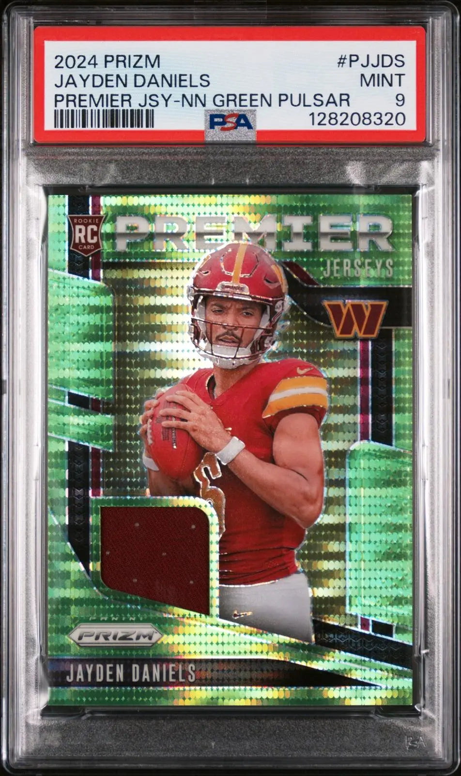 2024 Panini Prizm Premier Rookie Patch Jayden Daniels Green Pulsar RC PSA 9 
