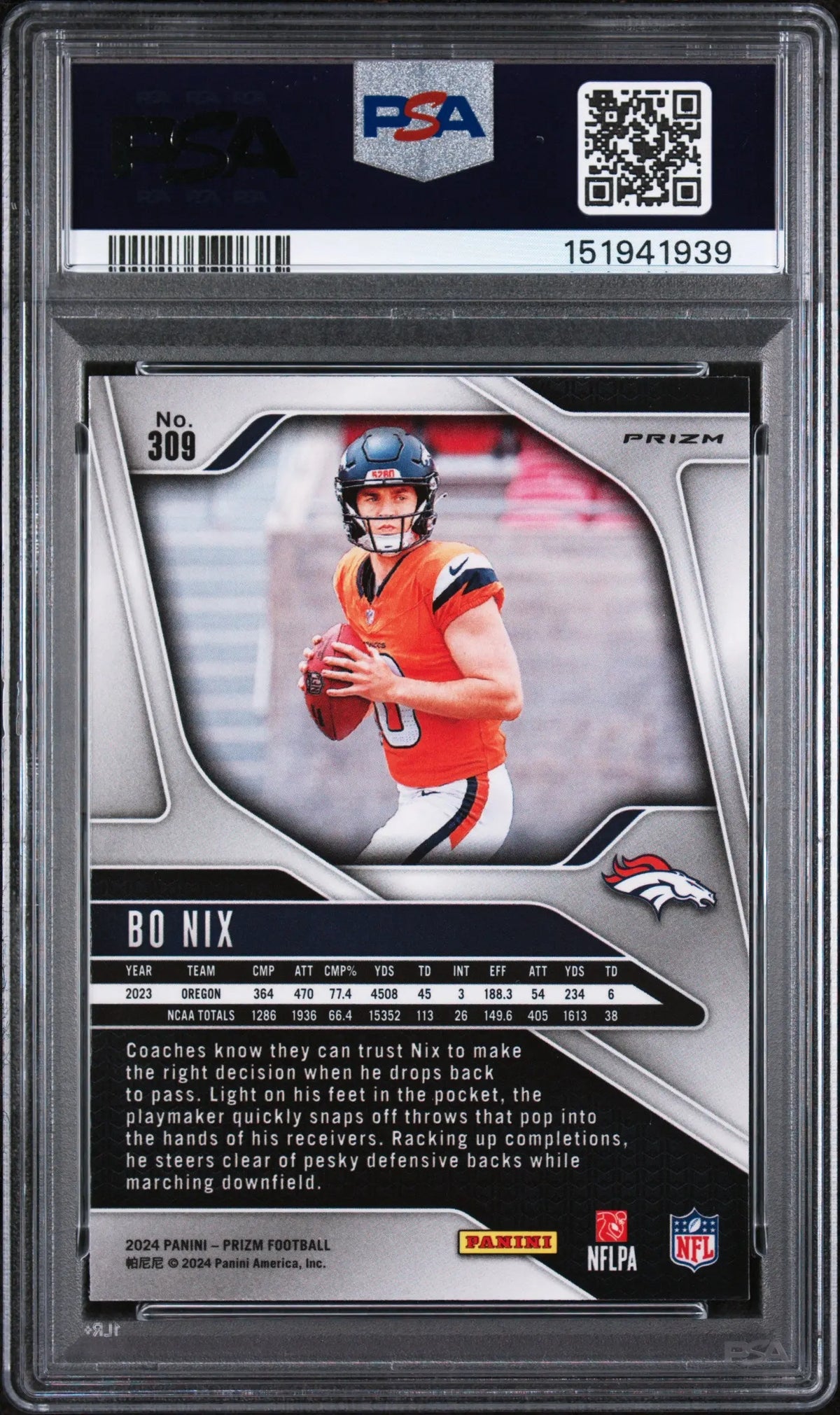 2024 Panini Prizm Rookie Bo Nix Silver Prizm RC PSA 10 