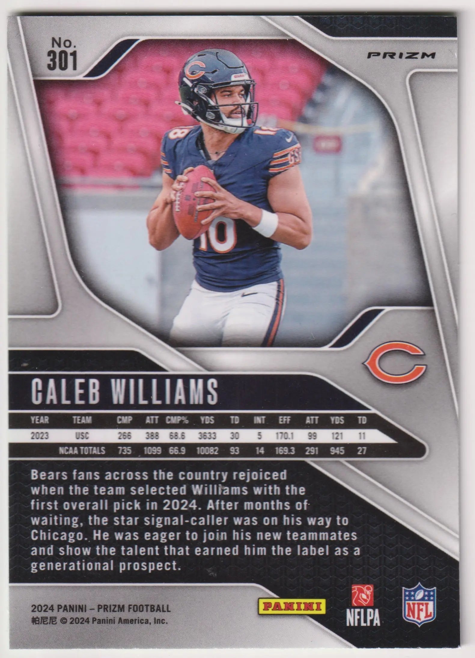 2024 Panini Prizm Rookie Caleb Williams Neon Green Pulsar RC 