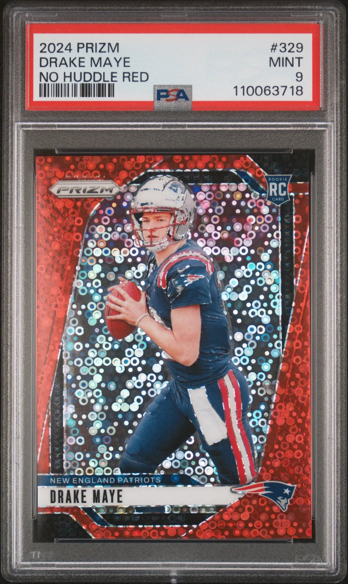 2024 Panini Prizm Rookie Drake Maye No Huddle Red RC /75 PSA 9 