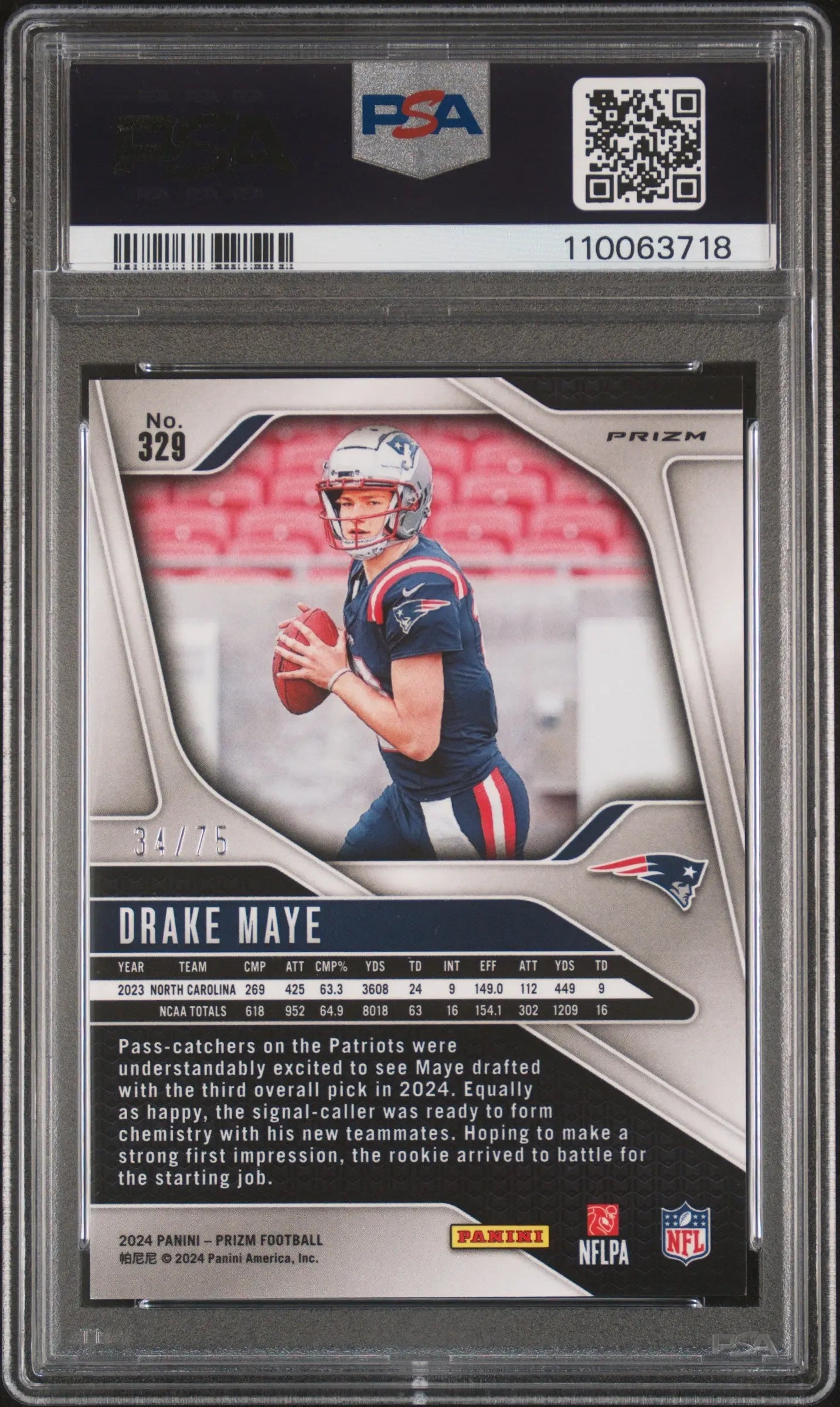 2024 Panini Prizm Rookie Drake Maye No Huddle Red RC /75 PSA 9 