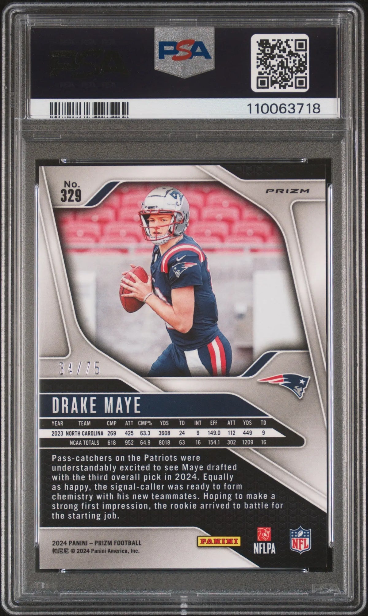 2024 Panini Prizm Rookie Drake Maye No Huddle Red RC /75 PSA 9 