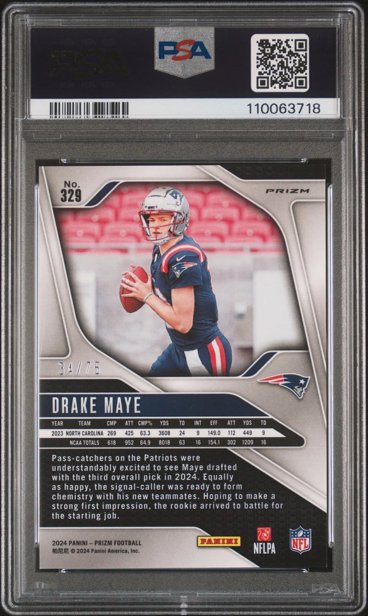 2024 Panini Prizm Rookie Drake Maye No Huddle Red RC /75 PSA 9 