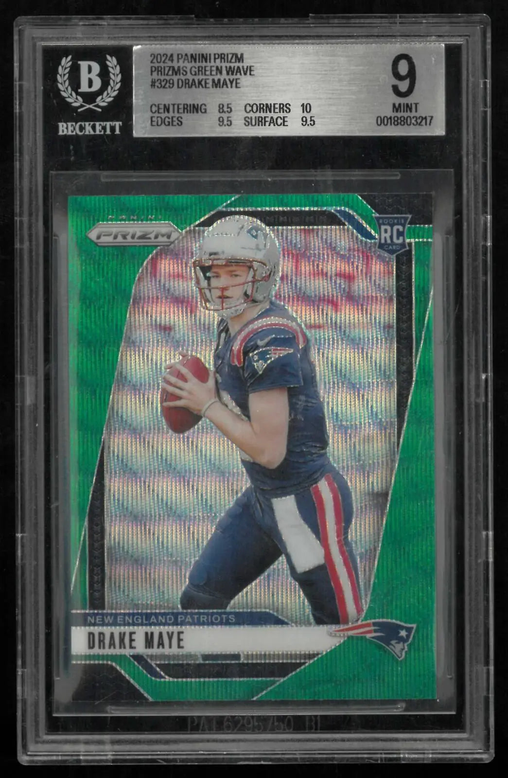 2024 Panini Prizm Rookie Drake Maye RC Green Wave BGS 9 