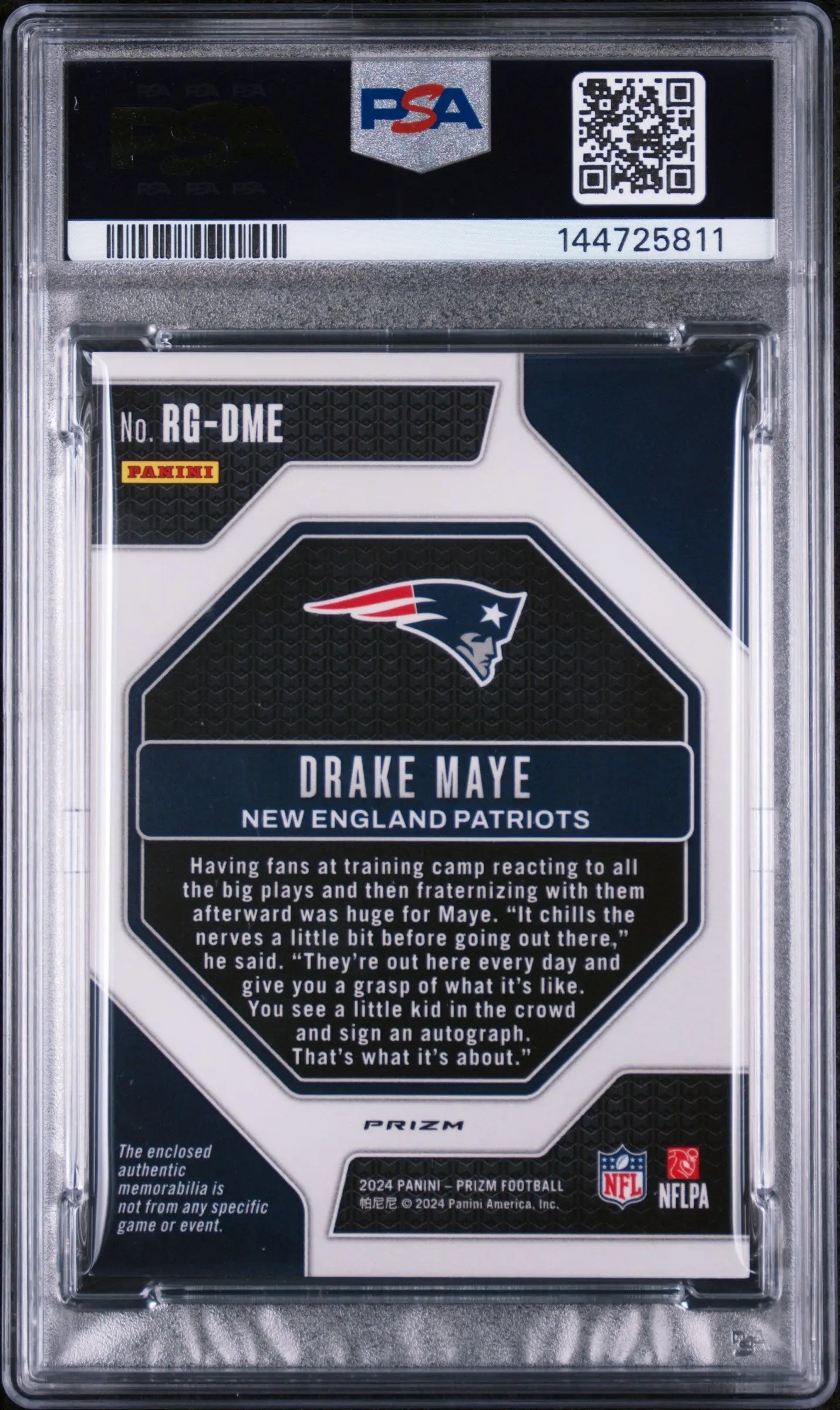 2024 Panini Prizm Rookie Gear Patch Drake Maye Neon Green Pulsar RC PSA 9 