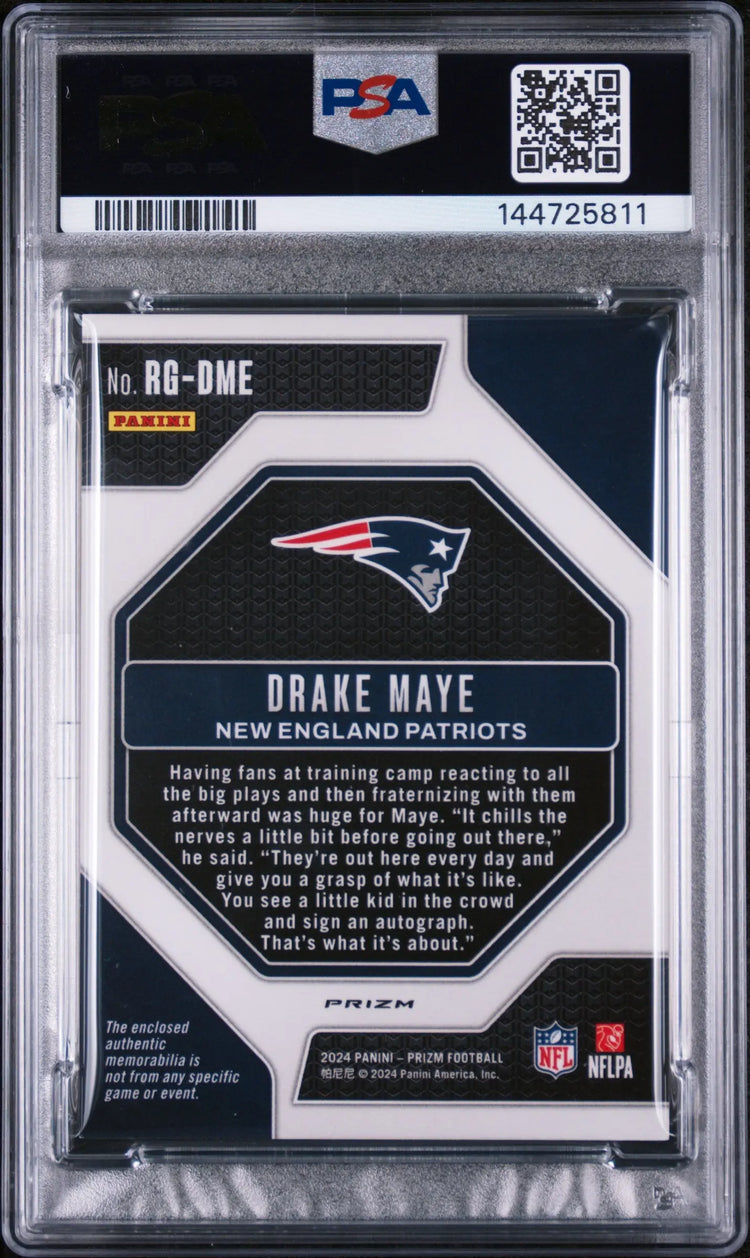 2024 Panini Prizm Rookie Gear Patch Drake Maye Neon Green Pulsar RC PSA 9 