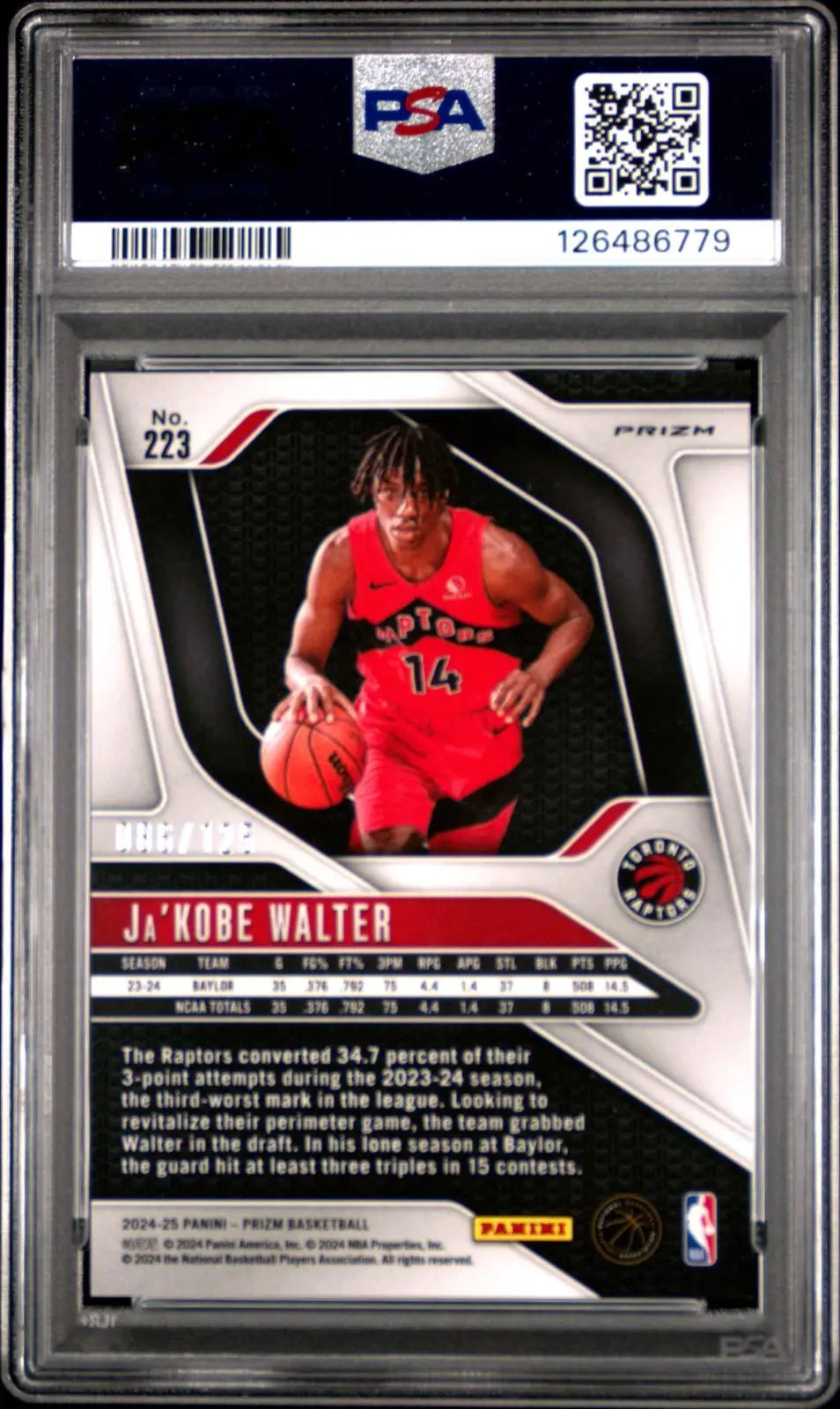 2024 Panini Prizm Rookie Ja'Kobe Walter Orange Fast Break RC /125 PSA 10 Pop 1 
