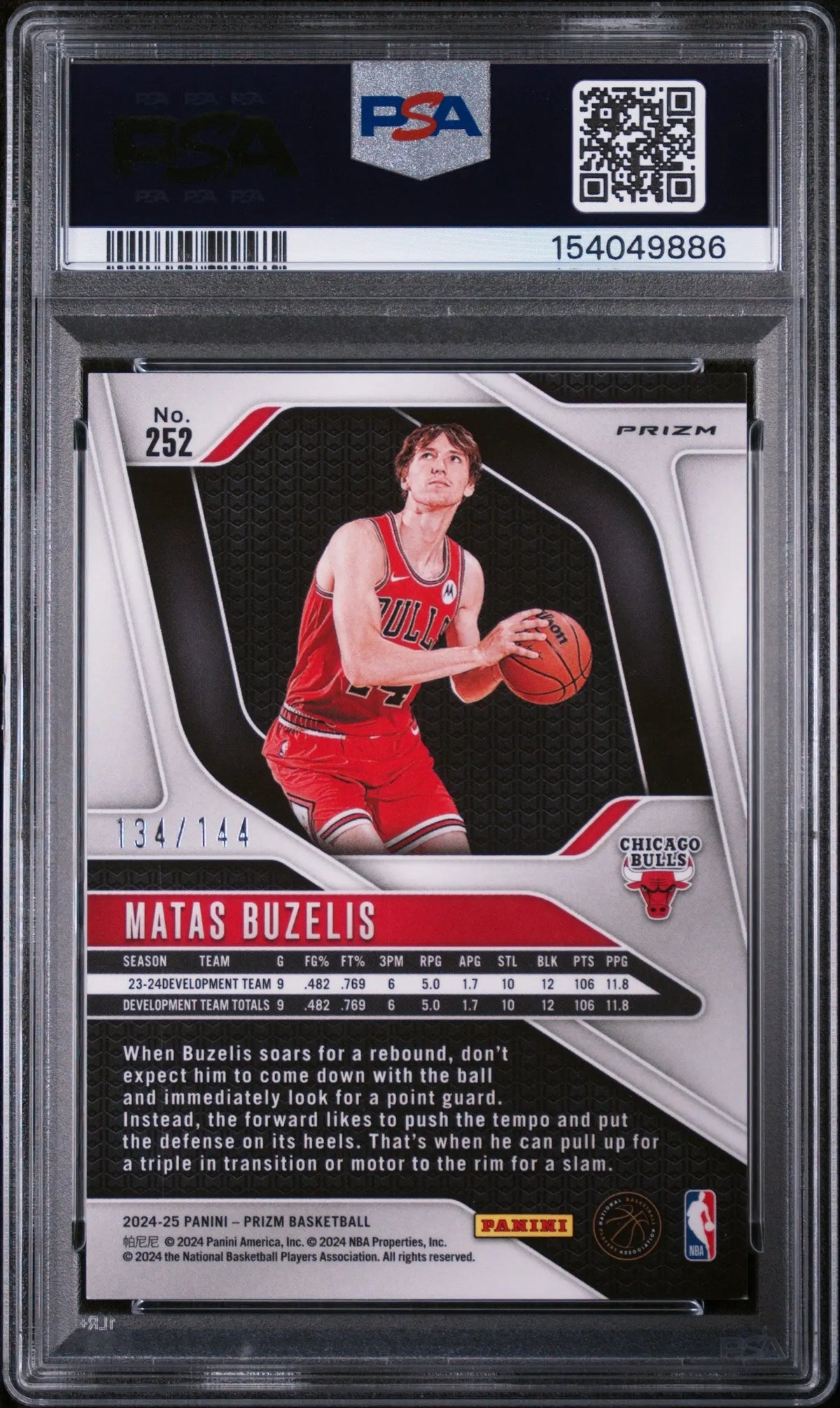 2024 Panini Prizm Rookie Matas Buzelis Blue Sparkle /144 RC PSA 8 