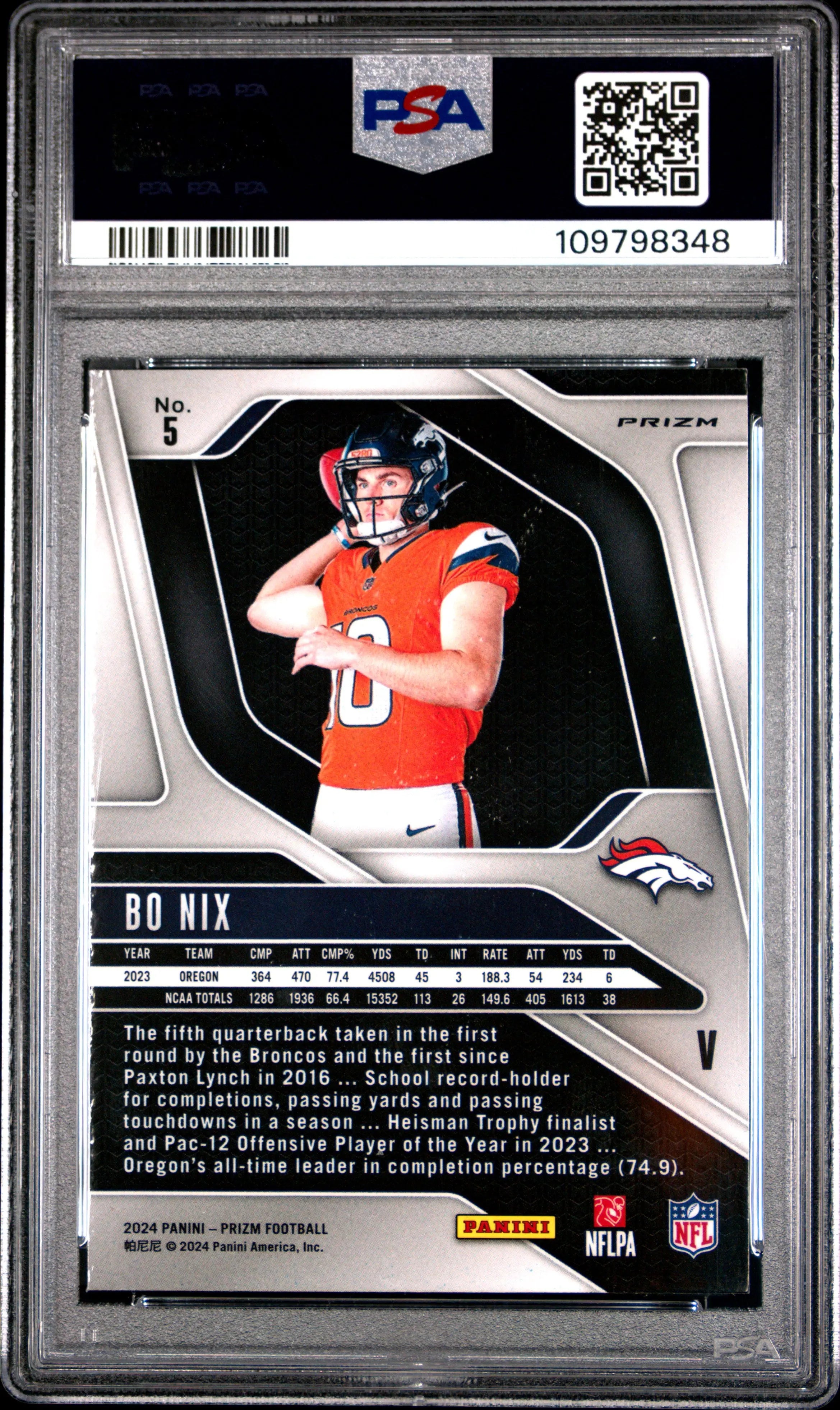 2024 Panini Prizm Rookie Variation Bo Nix #5 PSA 9 