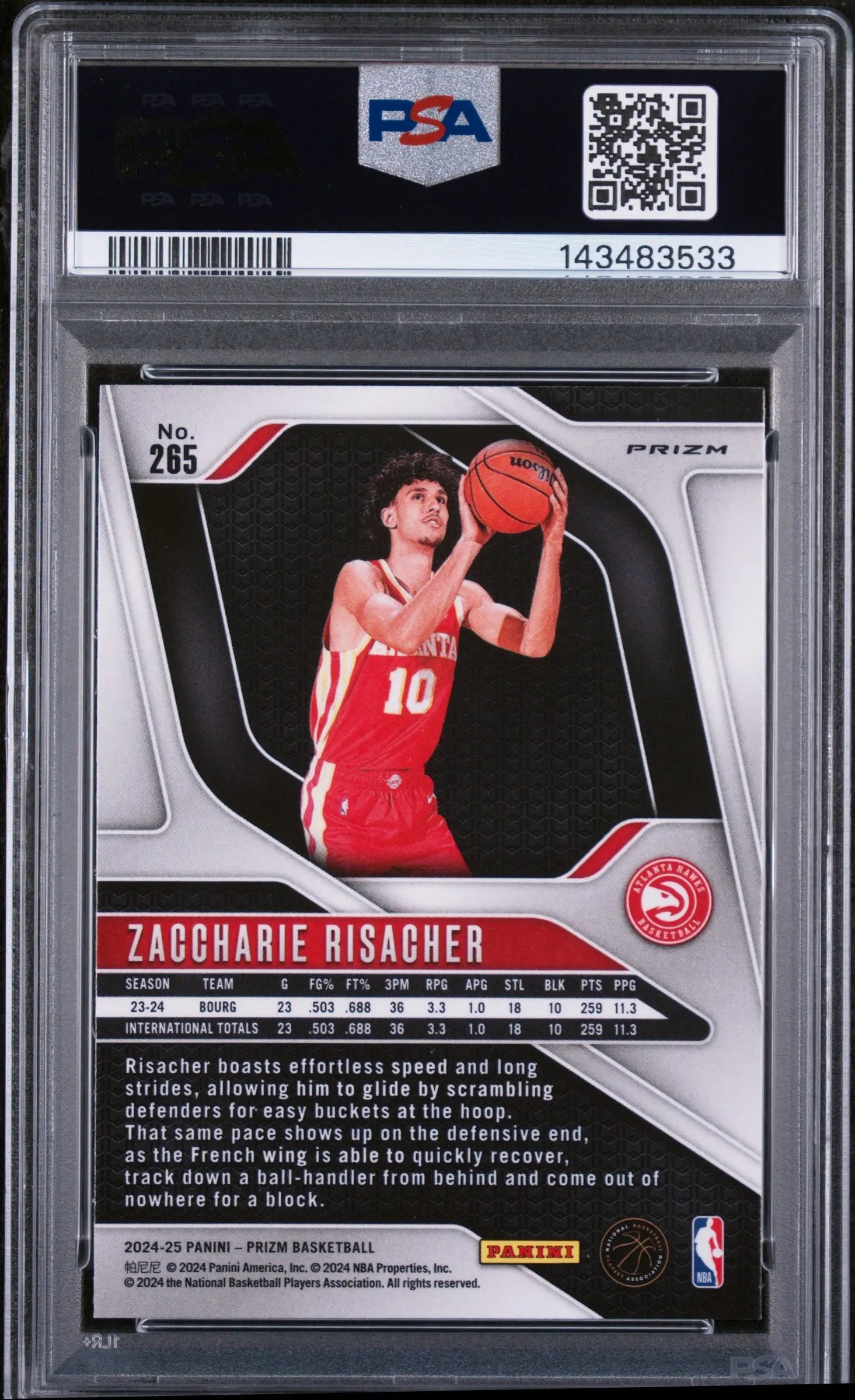 2024 Panini Prizm Rookie Zaccharie Risacher RC Silver PSA 10 