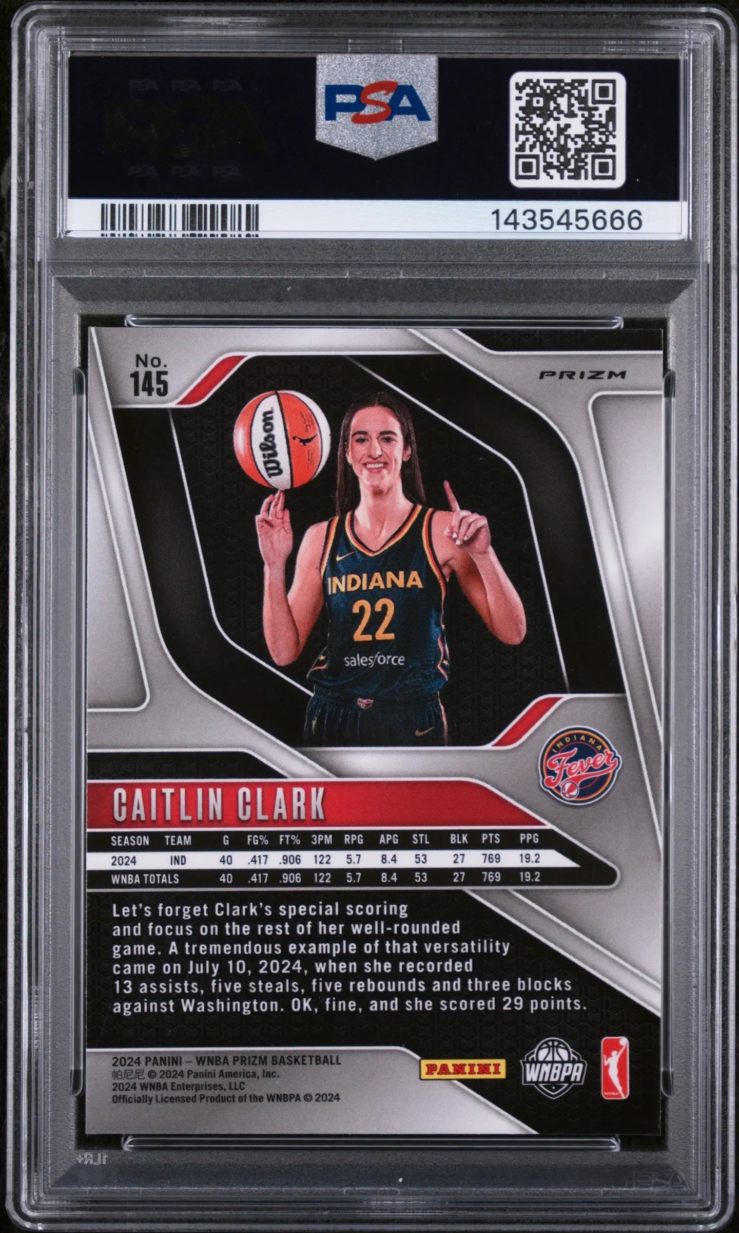 2024 Panini Prizm WNBA Blue Velocity Rookie Caitlin Clark #145 PSA 8 