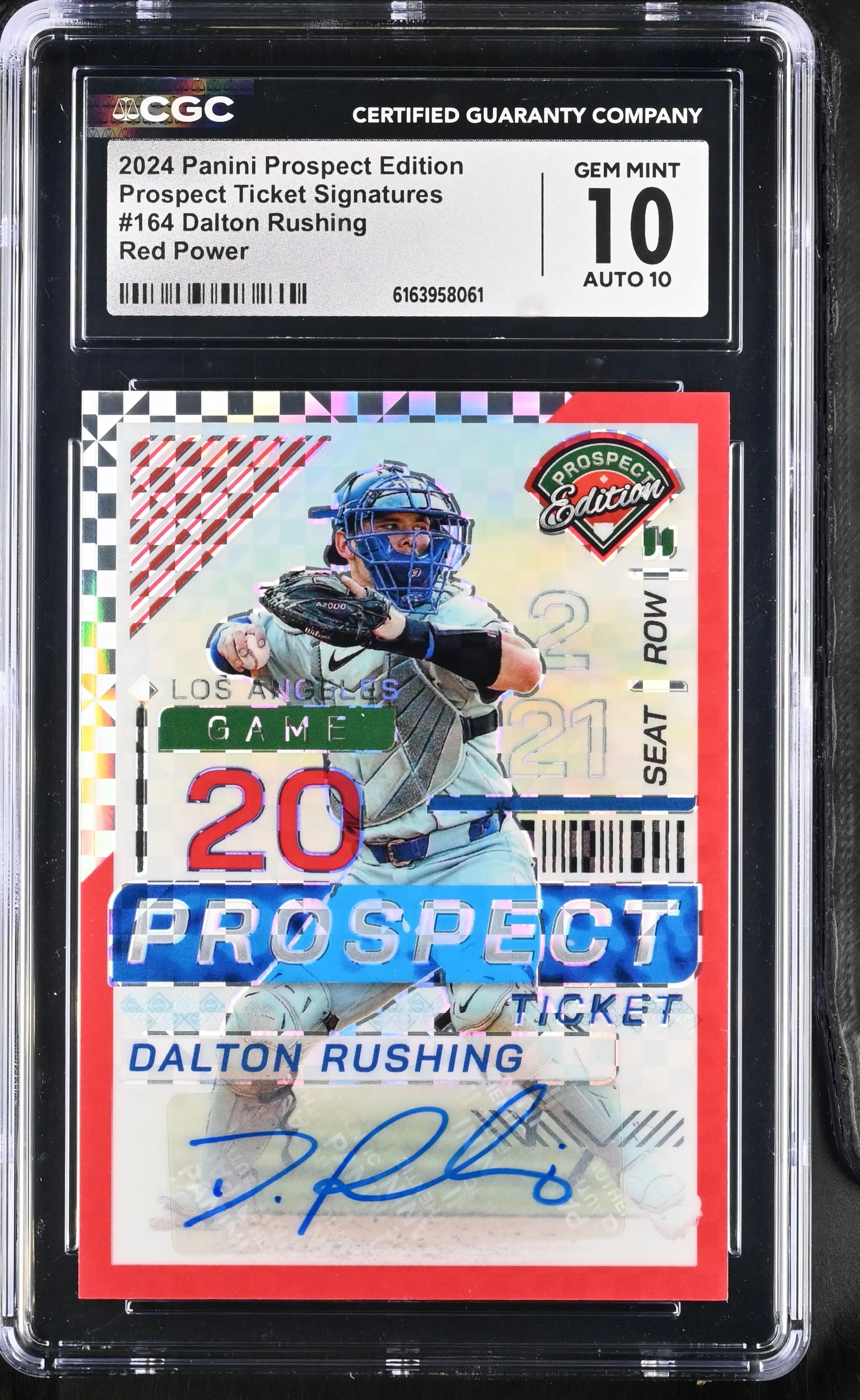 2024 Panini Prospect Edition Dalton Rushing Prospect Ticket Auto Red /99 CGC 10 