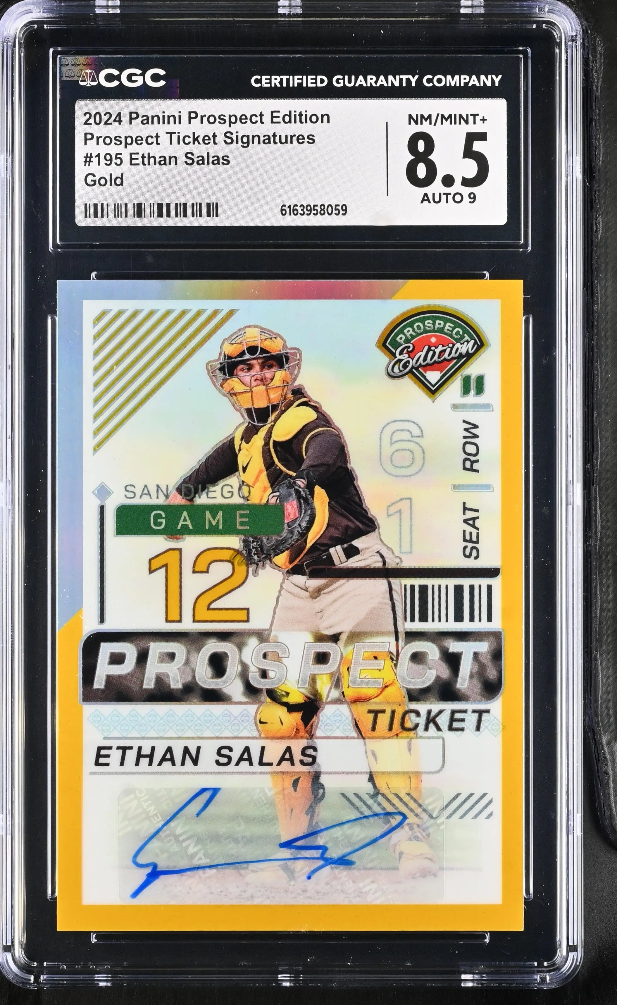 2024 Panini Prospect Edition Ethan Salas Prospect Ticket Auto Gold /10 CGC 8.5 