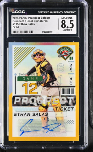 2024 Panini Prospect Edition Ethan Salas Prospect Ticket Auto Gold /10 CGC 8.5 