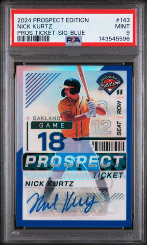 2024 Panini Prospect Edition Ticket Nick Kurtz RC Rookie Auto Blue PSA 9 /149 