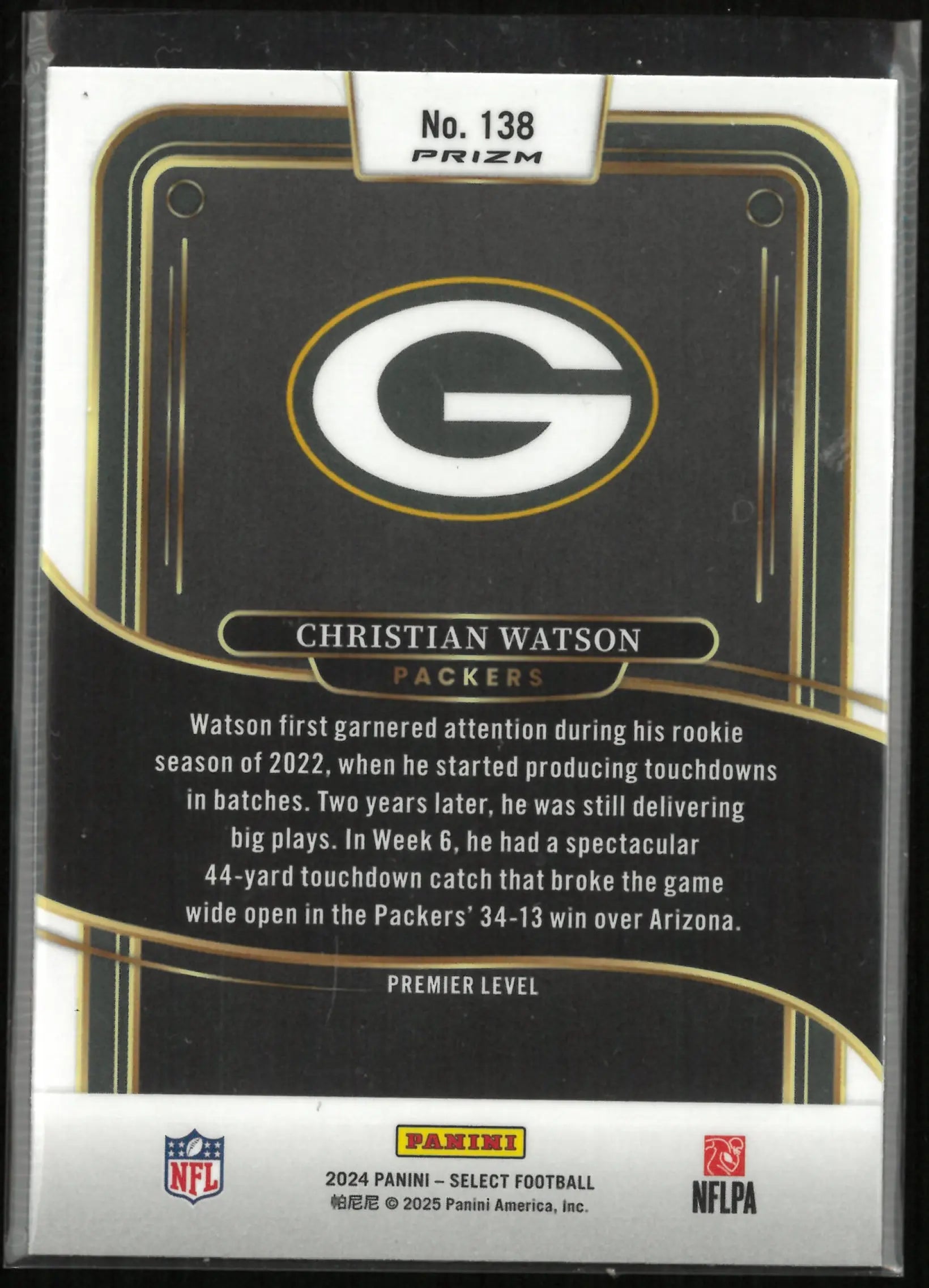 2024 Panini Select Christian Watson Zebra Prizm SP 