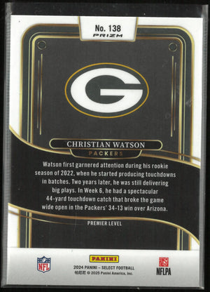 2024 Panini Select Christian Watson Zebra Prizm SP 