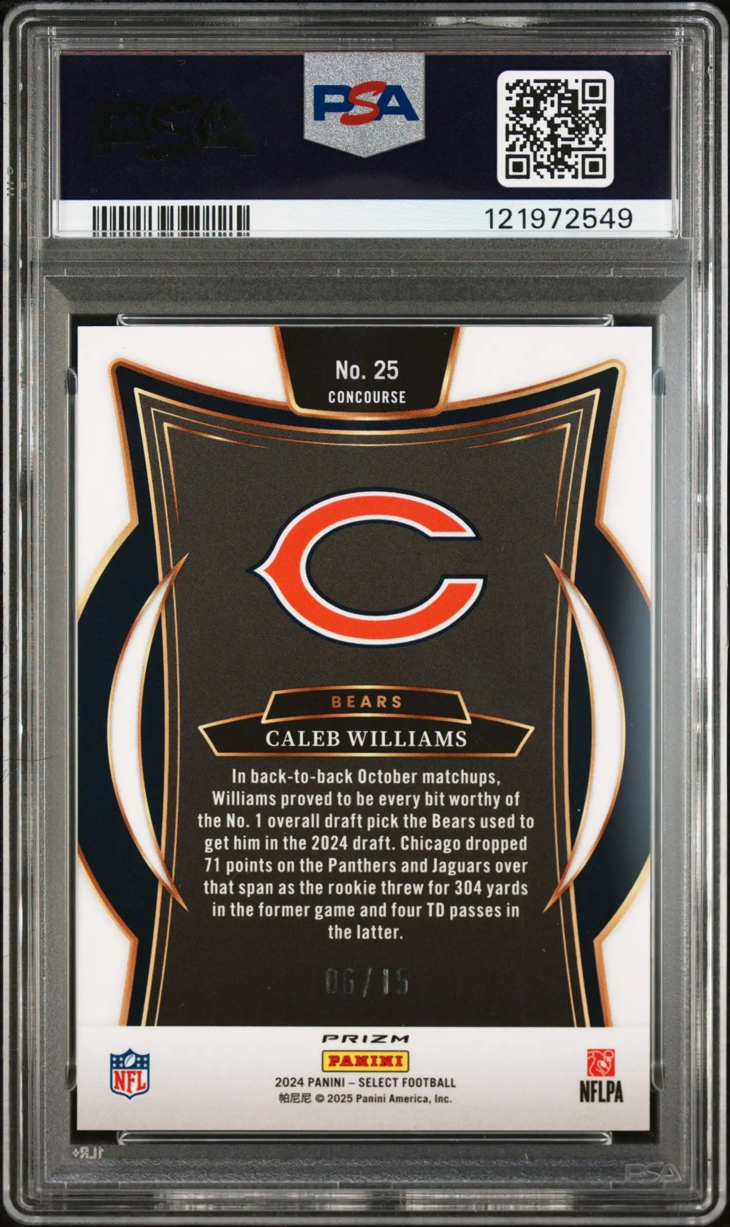 2024 Panini Select Concourse Pink Glitter Rookie Caleb Williams /15 PSA 10 