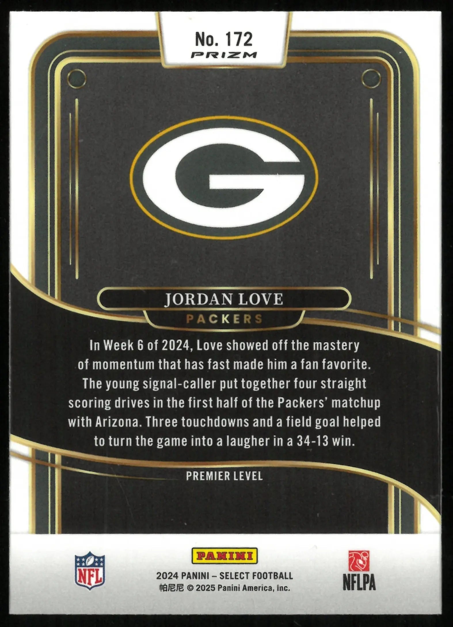 2024 Panini Select Football Jordan Love Zebra Premier Level SP 