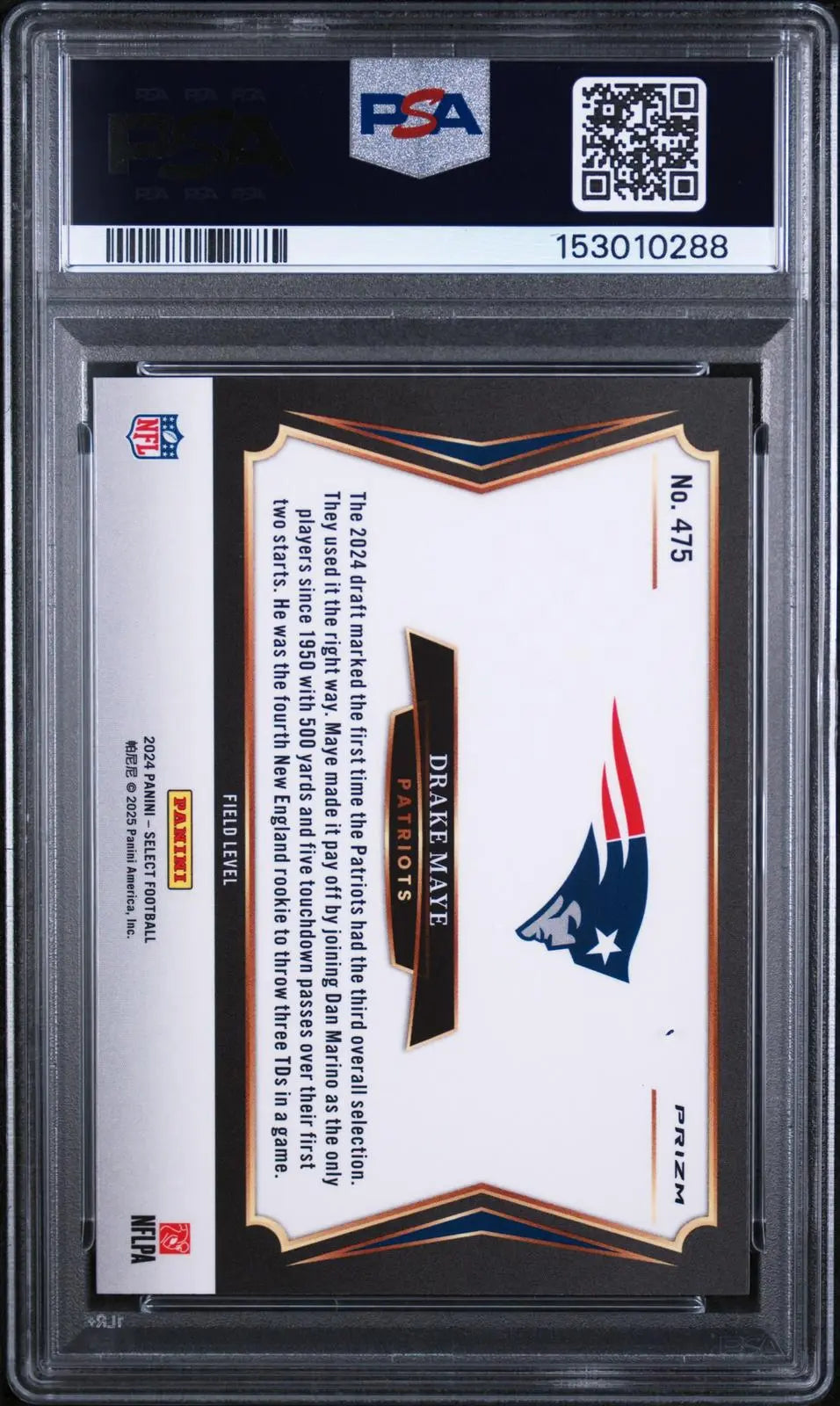 2024 Panini Select Football Rookie Drake Maye RC Silver Prizm PSA 10 