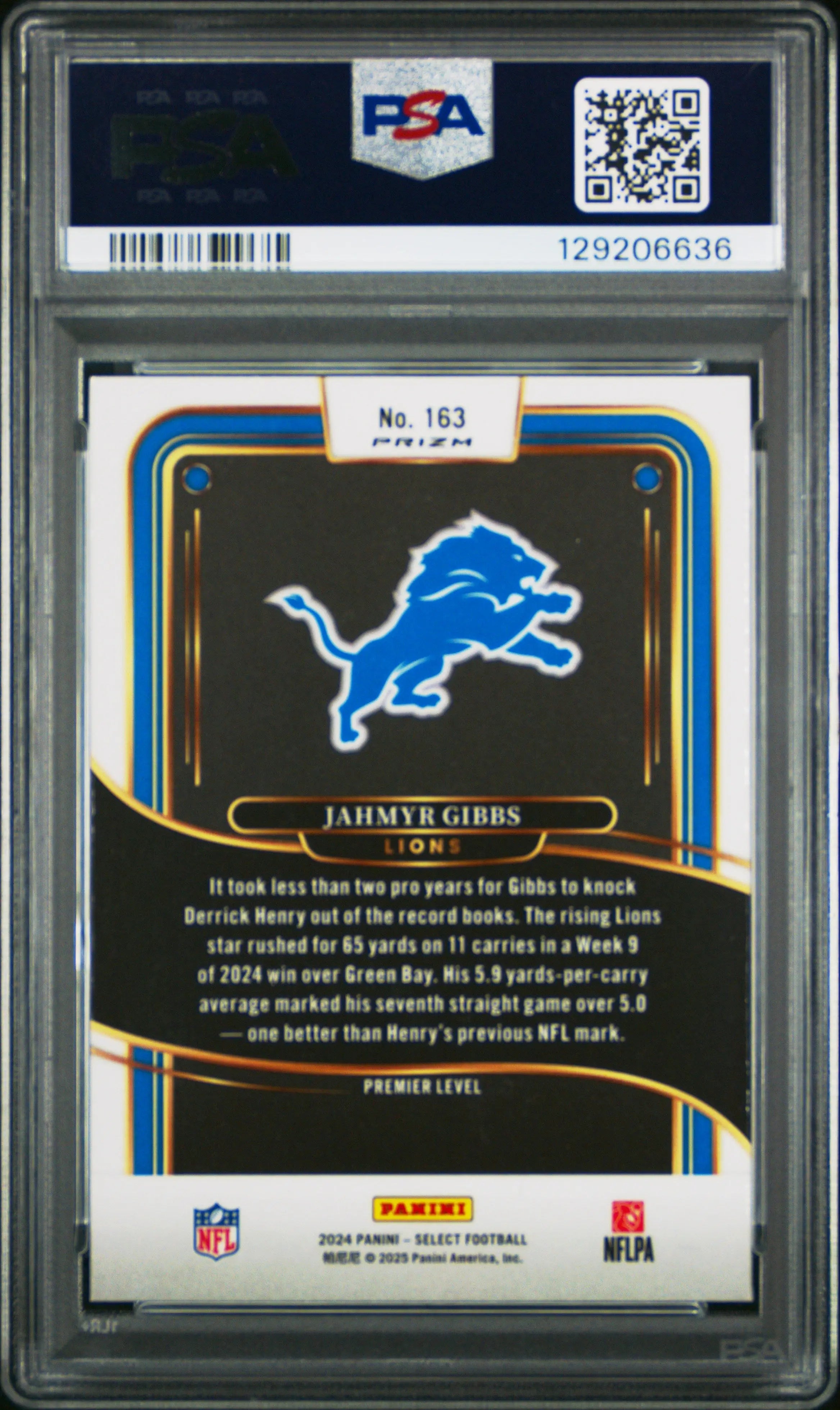 2024 Panini Select Jahmyr Gibbs Red & Yellow Shock /25 PSA 10 