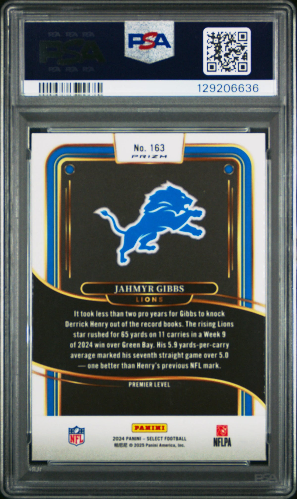 2024 Panini Select Jahmyr Gibbs Red & Yellow Shock /25 PSA 10 