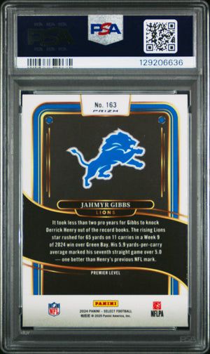 2024 Panini Select Jahmyr Gibbs Red & Yellow Shock /25 PSA 10 