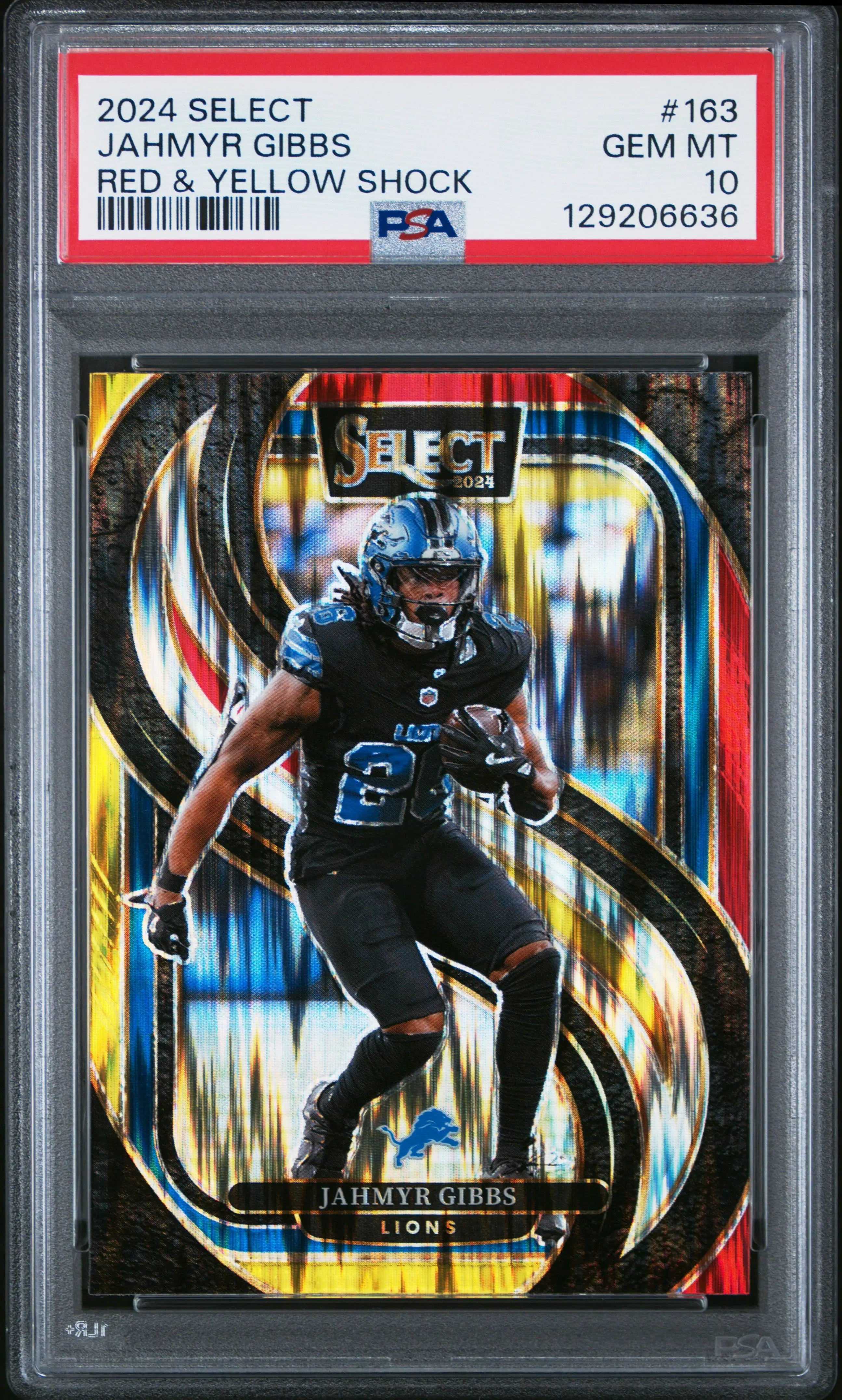 2024 Panini Select Jahmyr Gibbs Red & Yellow Shock /25 PSA 10 