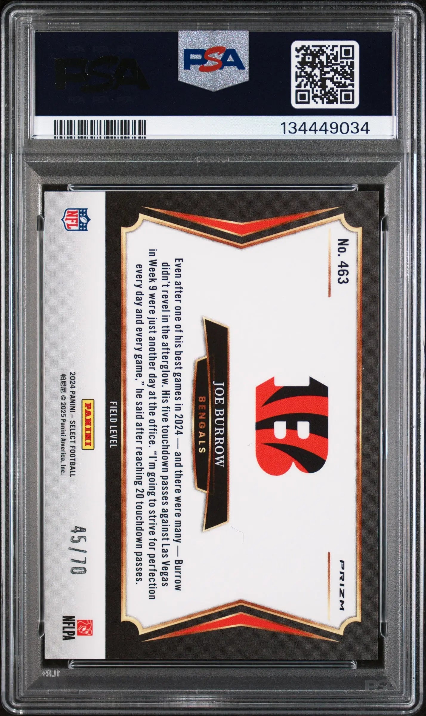 2024 Panini Select Joe Burrow  Dragon Scale Prizm /70 PSA 10 