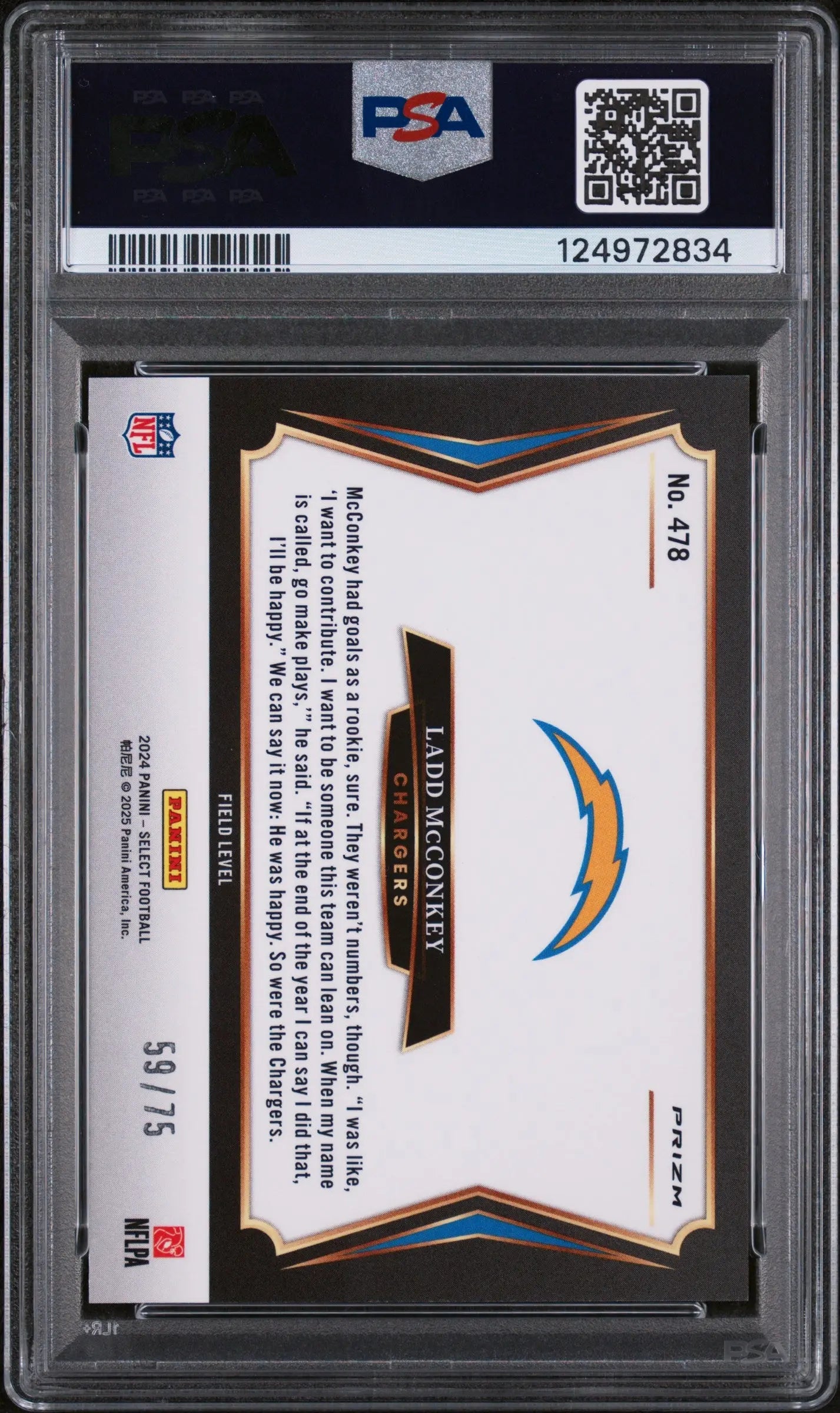2024 Panini Select Ladd Mcconkey #478 Blue Prizm PSA 10 