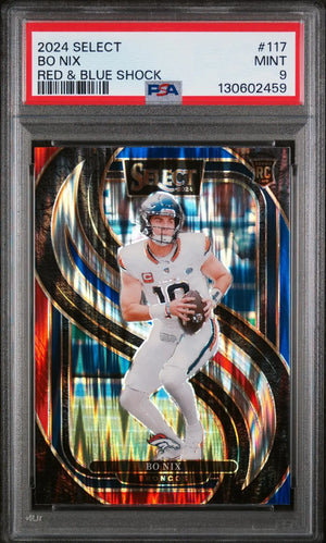 2024 Panini Select Rookie Bo Nix Red & Blue Shock RC PSA 9 