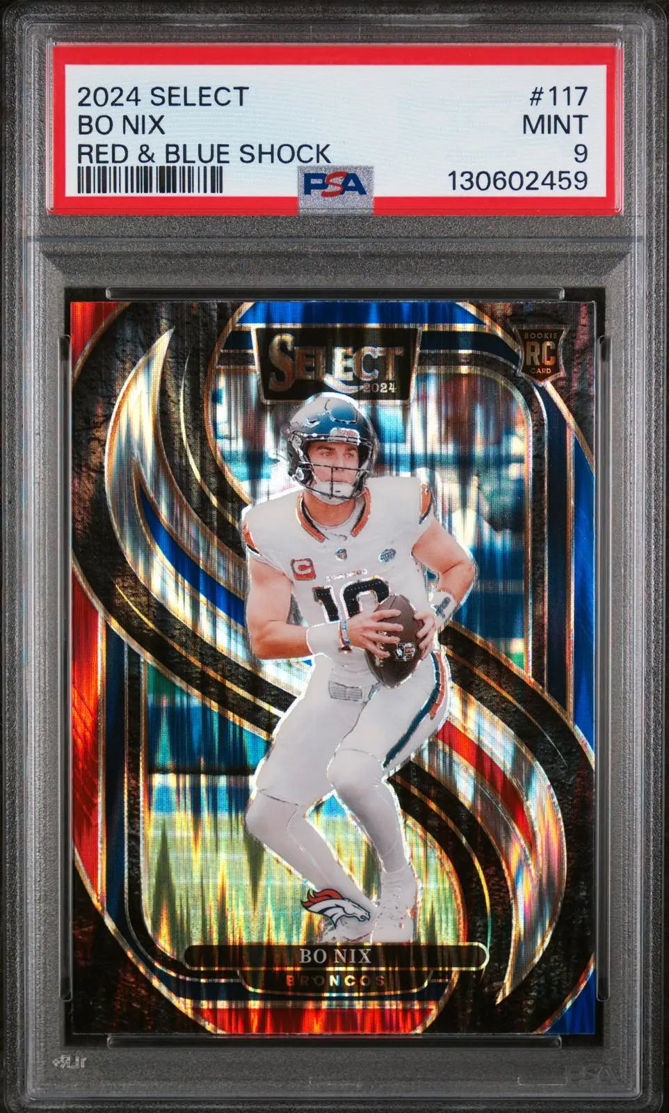 2024 Panini Select Rookie Bo Nix Red & Blue Shock RC PSA 9 