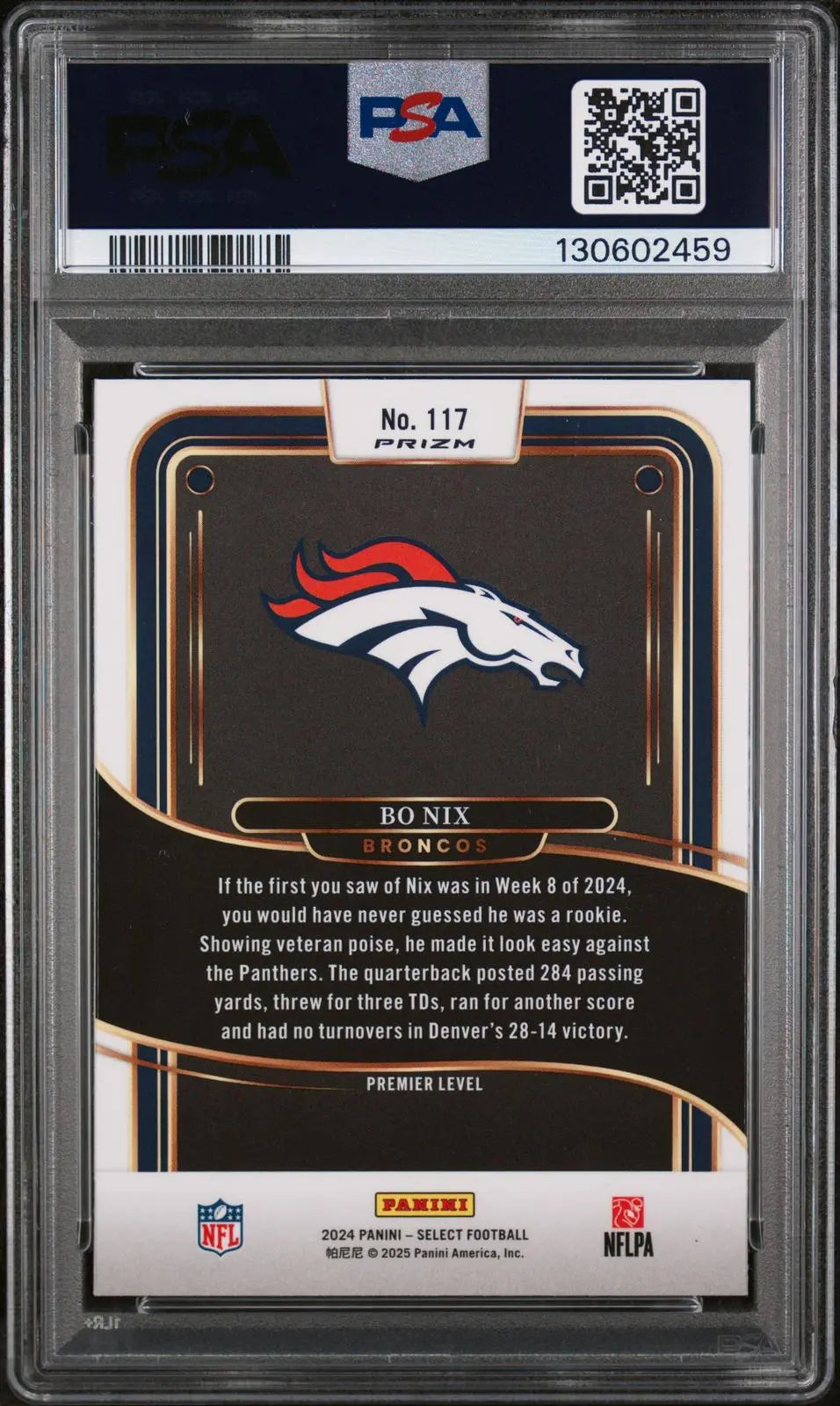 2024 Panini Select Rookie Bo Nix Red & Blue Shock RC PSA 9 