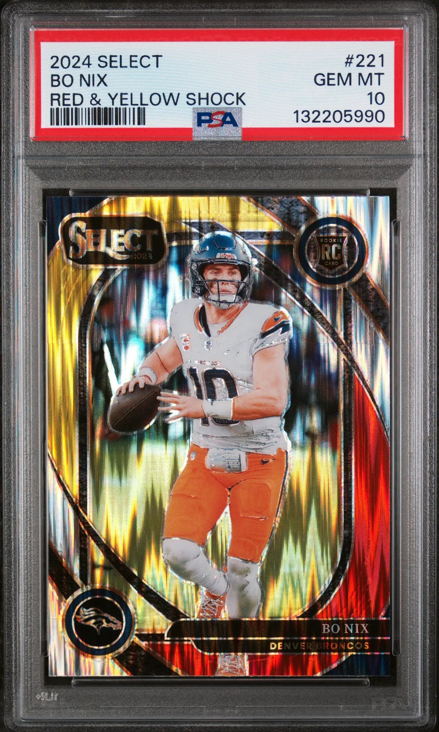 2024 Panini Select Rookie Bo Nix Red & Yellow Shock RC PSA 10 