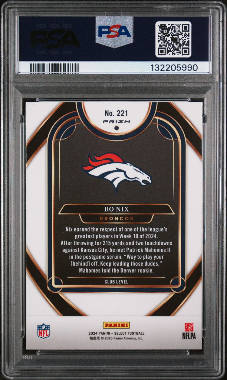 2024 Panini Select Rookie Bo Nix Red & Yellow Shock RC PSA 10 