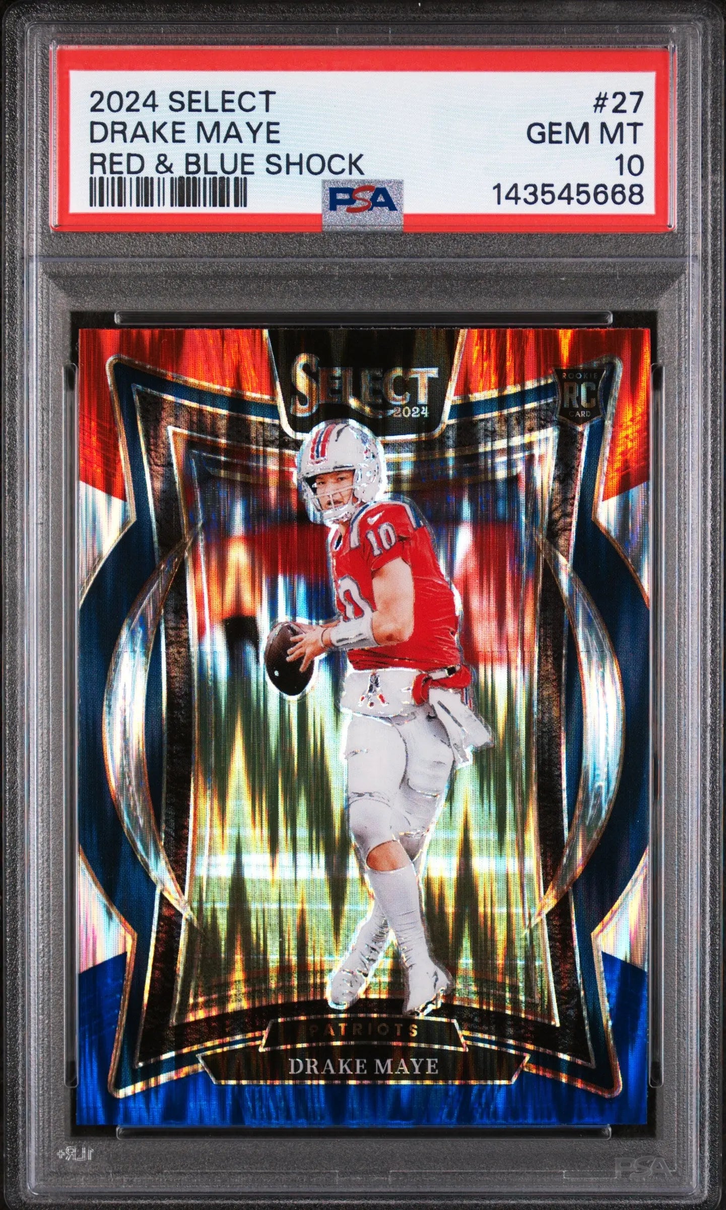 2024 Panini Select Rookie Drake Maye Red & Blue Shock RC PSA 10 