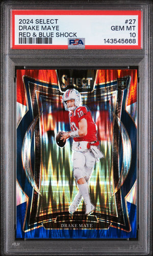 2024 Panini Select Rookie Drake Maye Red & Blue Shock RC PSA 10 