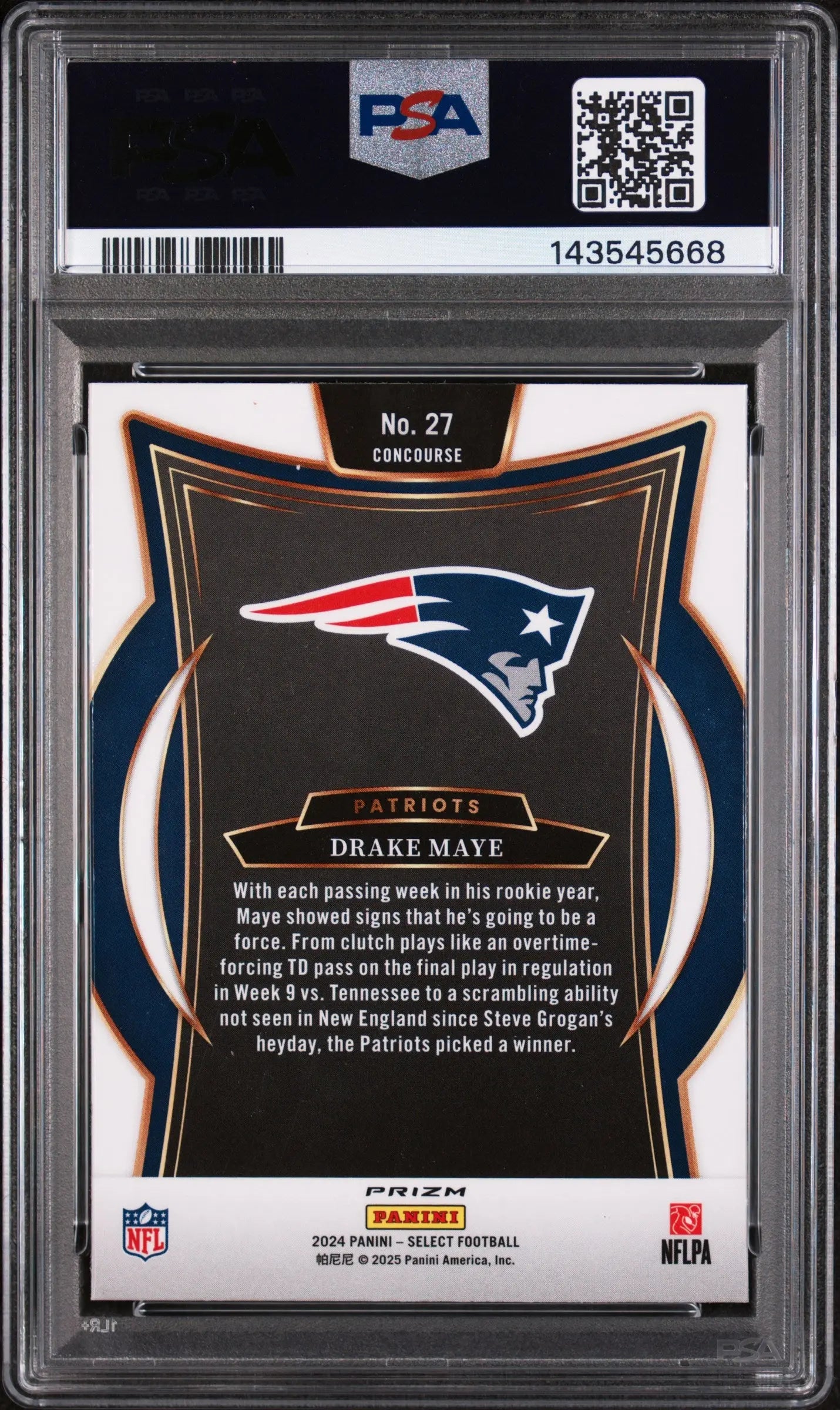 2024 Panini Select Rookie Drake Maye Red & Blue Shock RC PSA 10 