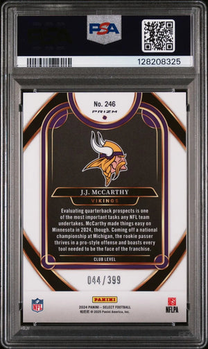 2024 Panini Select Rookie JJ Mccarthy Orange Shock /399 RC PSA 9 