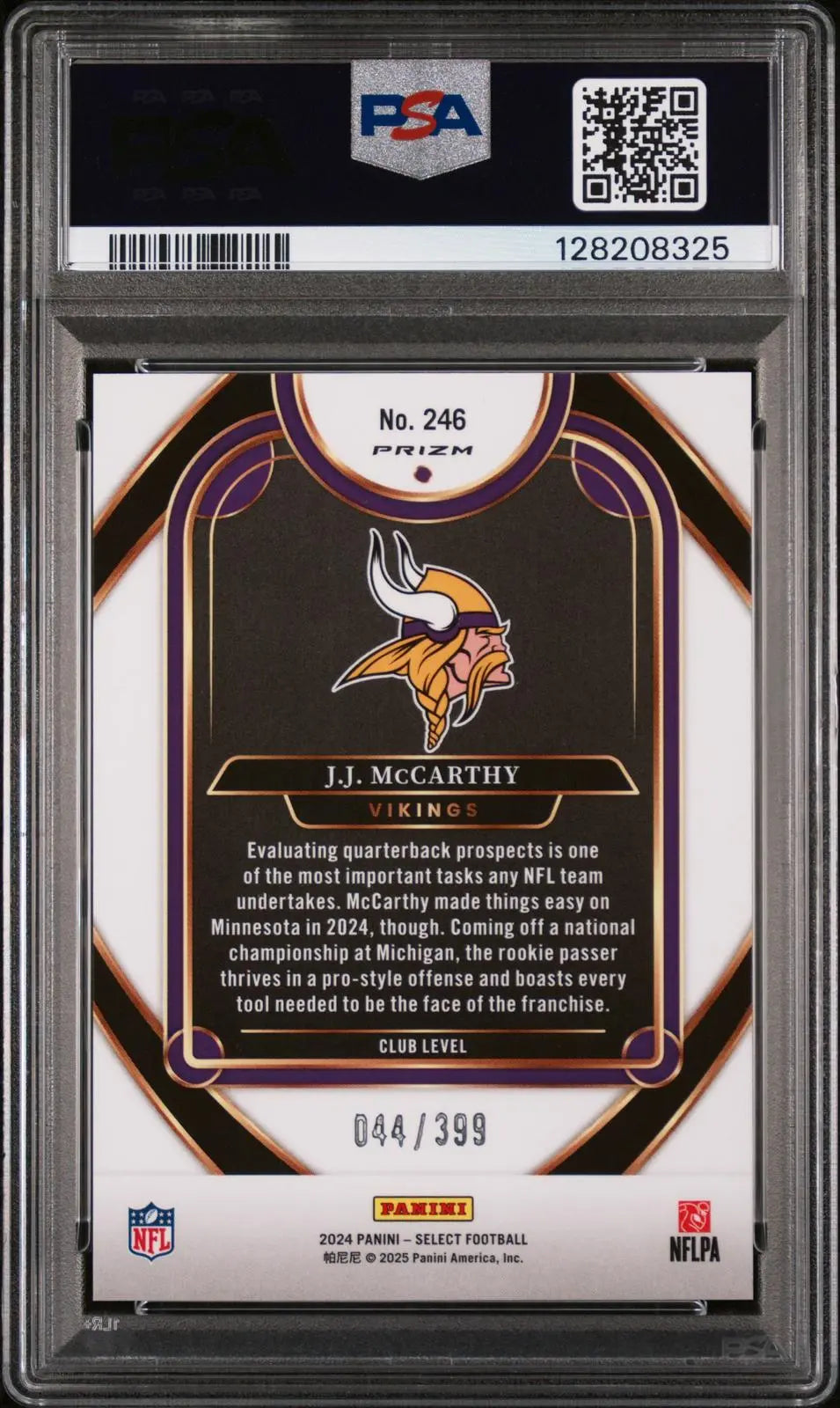 2024 Panini Select Rookie JJ Mccarthy Orange Shock /399 RC PSA 9 