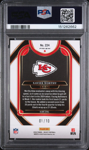 2024 Panini Select Rookie Xavier Worthy Gold Disco Jersey # /10 RC PSA 9 