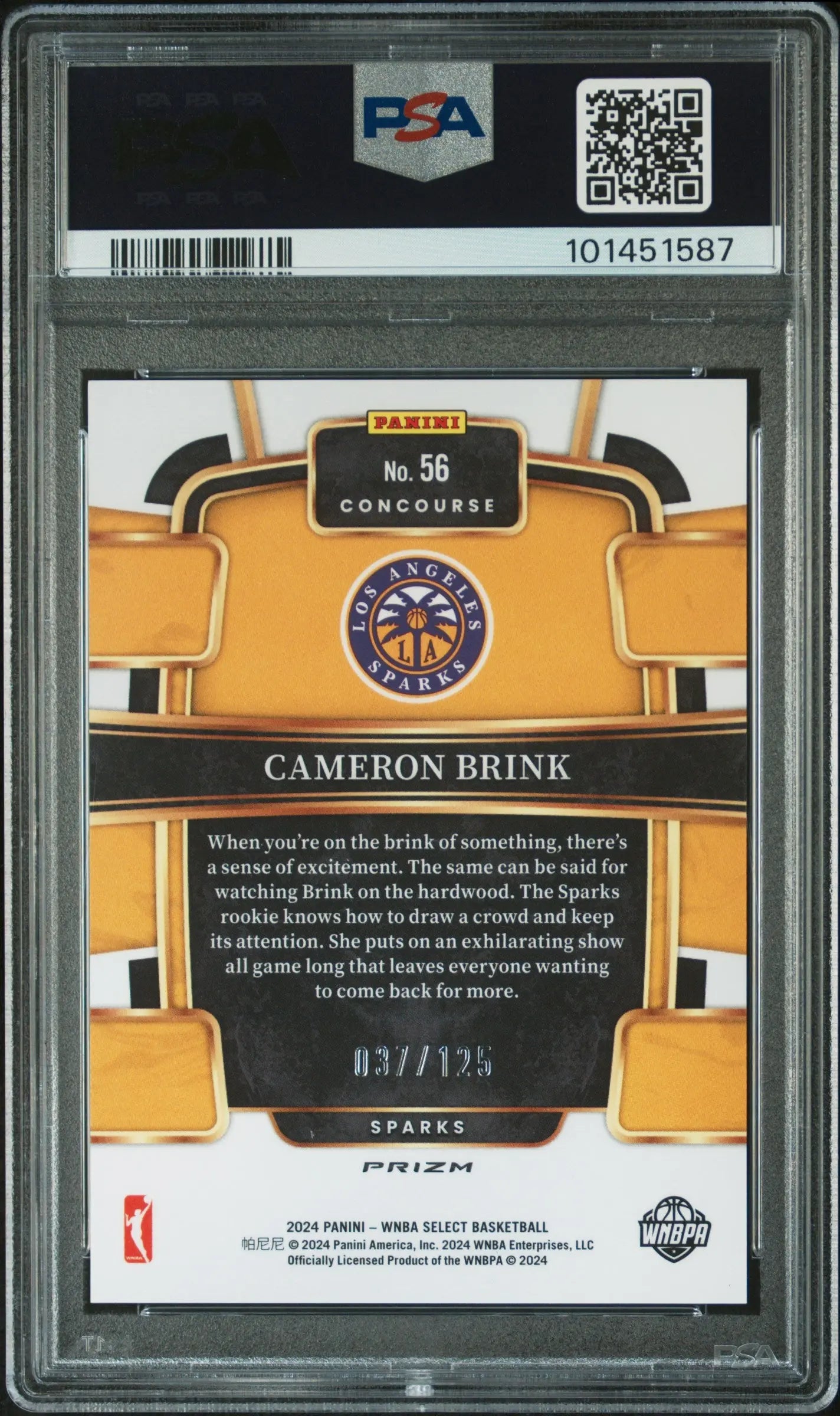 2024 Panini Select WNBA Cameron Brink #56 Light Blue Disco PSA 9 