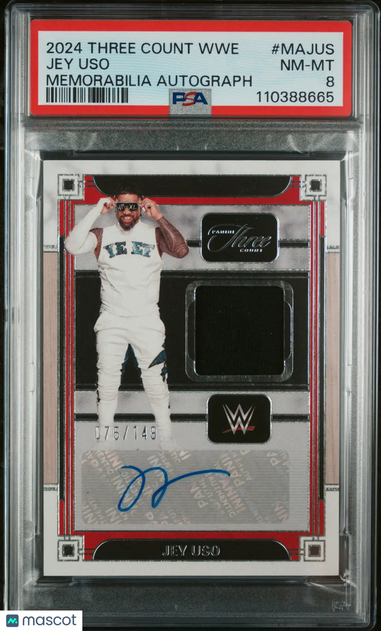 2024 Panini Three Count WWE Memorabilia Autographs Jey Uso /149 PSA 8 