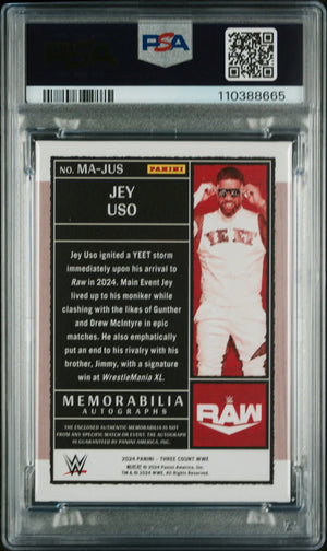 2024 Panini Three Count WWE Memorabilia Autographs Jey Uso /149 PSA 8 