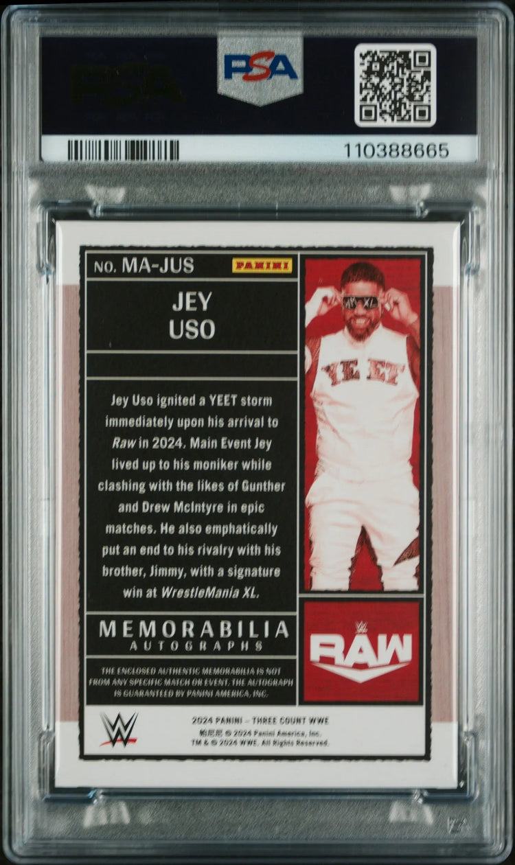 2024 Panini Three Count WWE Memorabilia Autographs Jey Uso /149 PSA 8 
