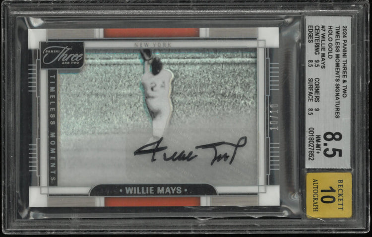 2024 Panini Three and Two Timeless Moments Auto Holo Gold Willie Mays BGS 8.5 /10 