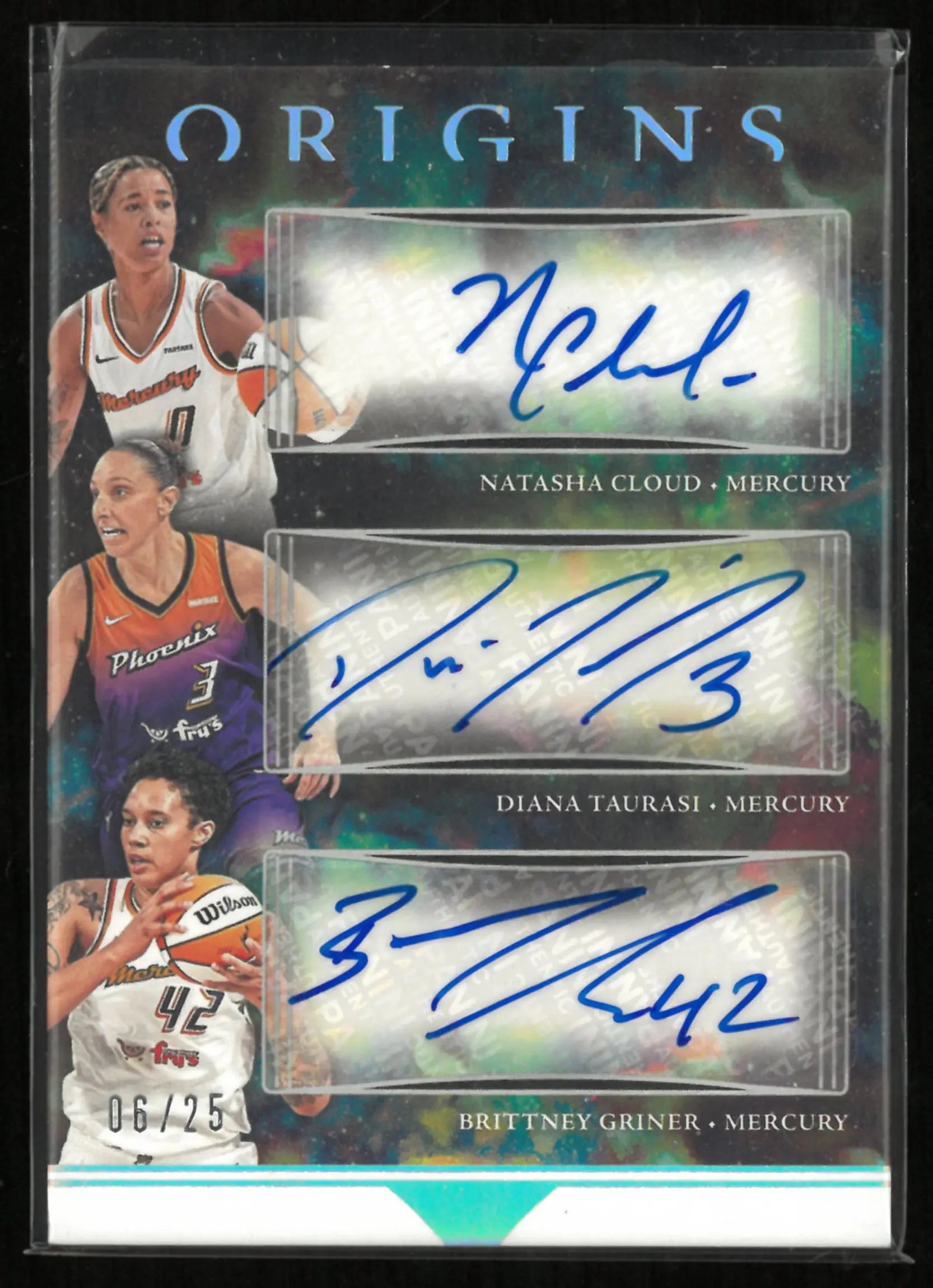 2024 Panini WNBA Origins Natasha Cloud/ Diana Taurasi/ Brittney Griner Auto Mercury /25 
